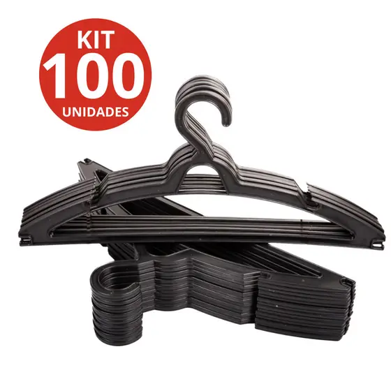 Cabide Adulto Preto Kit 100 unidades Resistente Envio Imediato.