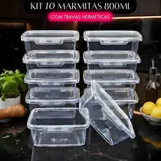 Kit até 10 Marmitas conjunto Potes 800ml com Travas Laterais BPA FREE Alimentos organizadores congelador