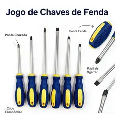 Jogo De Chaves De Fenda E Philips Com 6/4 Peças em Aço - Cabo emborrachado e pontas imantadas