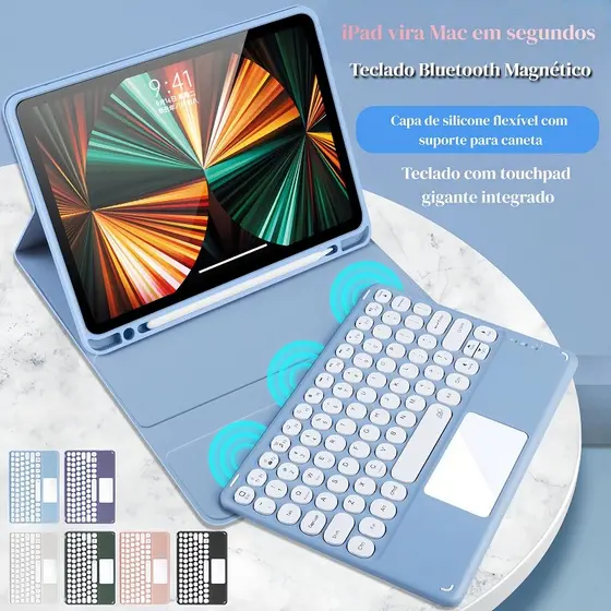 Capa De Teclado Touch pad Compatível com ipad Air 3/4/5.M2/M3 , Pro 11" Sem Fio Bluetooth Touchpad Mouse