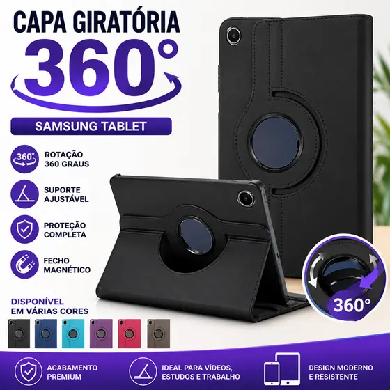 Capa de Samsung Tablet A11/A9plus/S9FE/T295 - Giratória 360° em Couro com Suporte