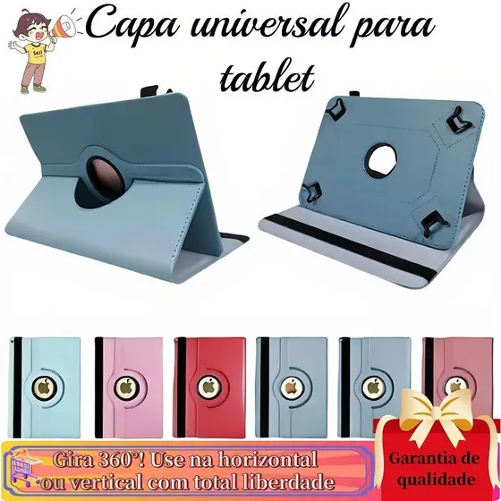 Capa para tablet Universal 7/8 polegadas 360° com Suporte – Couro Textura Litchi, Estilo Executivo