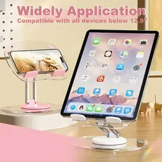 Suporte Giratório 360° em Acrílico para Celular e Tablet 4,7–13″ – Base Resistente Antiderrapante para Mesa e Escritório