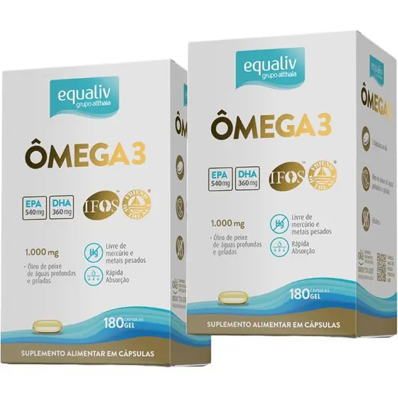 Kit c/2 Omega 3 Equaliv 180 Cápsulas Gelatinosas 1000mg Livre de Mercurio e Metais Pesados