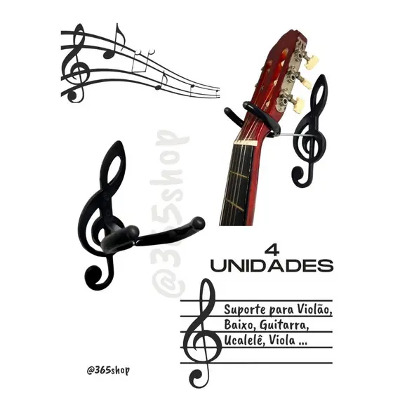 4 Suportes para Violão de Parede; Guitarra; Uculelê; Baixo; Viola NOVA estética