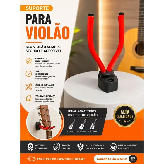 Kit 03 Suporte Musical Parede Violão Cavaco Ukulele Guitarra  Edição Limitada
