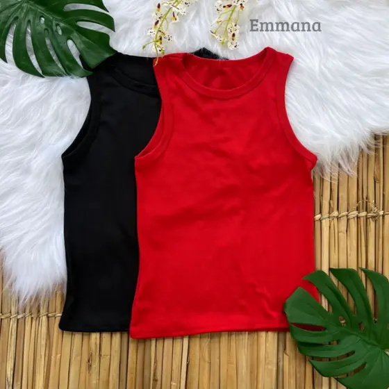 Kit 2 Reagata Canelada feminina Lisa Blusa Básica Camiseta Casual