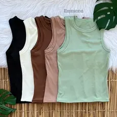 Kit 5 Regata Canelada Feminina Lisa Blusa Básica Camiseta Casual