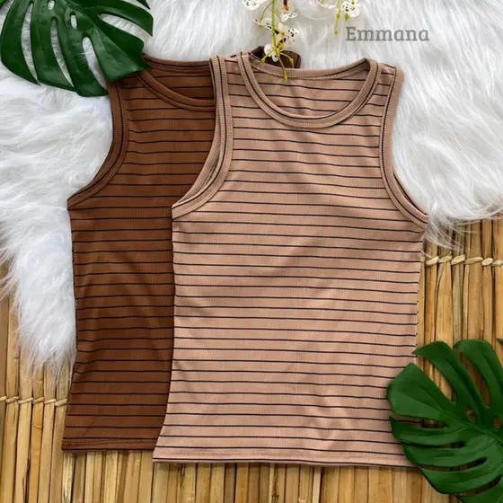 Kit 2 Regata Canelada Listrada Blusa Básica Camiseta Casual Dia a Dia