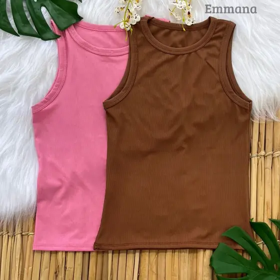 Kit 2 Regata Lisa Blusa Básica Camiseta Casual Dia a Dia