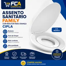 Assento Sanitário Family Branco branca Com Redudor Para Criança Cipla. Com limpeza facilitada e design moderno.