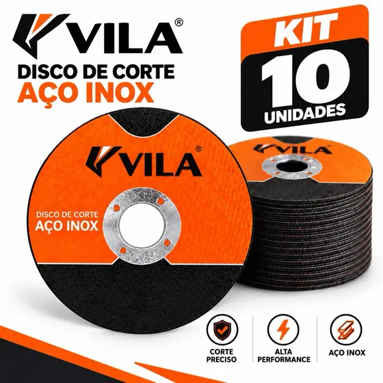 Kit 10 Discos de Corte Inox 115x1x22,2mm VILA Esmerilhadeira Alta Performance Corte Rápido