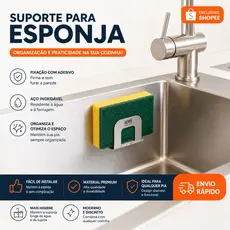 Suporte Porta Esponja Aço Inox Adesivo 3M Para Pia Cozinha Banheiro Gancho Multiuso Aime Store