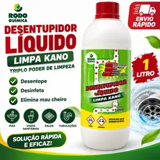 Desentupidor Líquido Limpa Kano 1L Rodo Química Desentope Ralos Pias e Tubulações