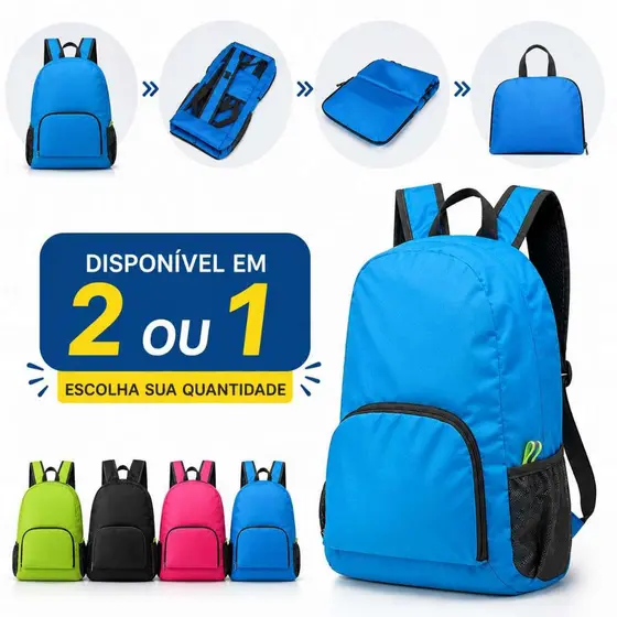 2/1 PCS Mochila Saco Esportiva Dobrável Compacta Impermeável Nylon Resistente para Viagem Escola e Academia