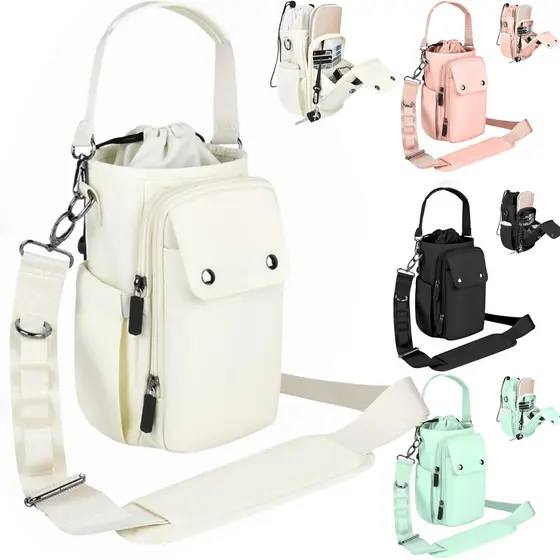 Bolsa para Garrafa 40oz Impermeável 5 Bolsos Alça Ajustável com Mosquetão Uso nas Costas e Transversal Esporte e Viagem