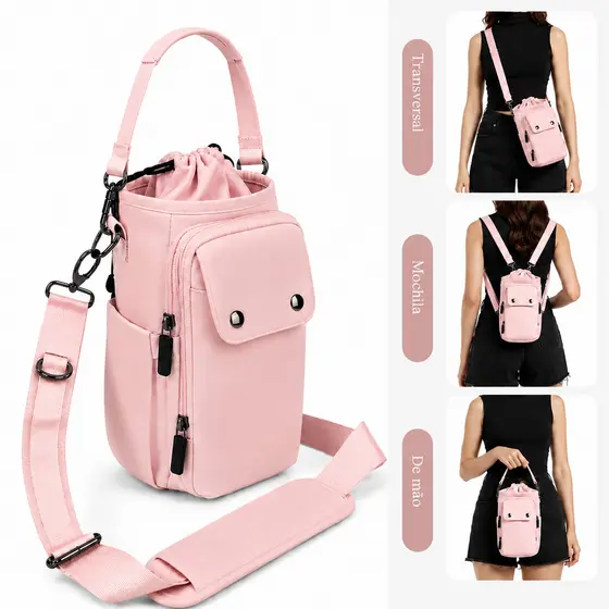 Bolsa Para Garrafa Vira Mochila 5 Bolsos 40oz Impermeável Alça Ajustável Com Mosquetão Uso Nas Costas E Transversal