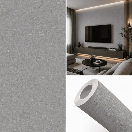 Papel De Parede Adesivo Autocolante Linho Cinza Texturizado Premium Para Ambientes