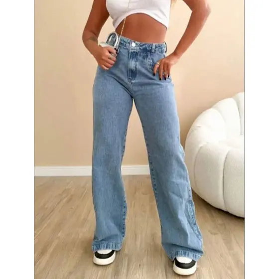 Calça Jeans Gaven Wide Leg Feminina Pantalona Cintura Alta Tecido Grosso 100% Jeans