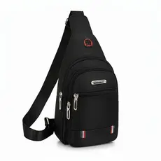 Mochila Transversal Masculina em Nylon Impermeável Reforçada Compacta com Saída para Fone de Ouvido