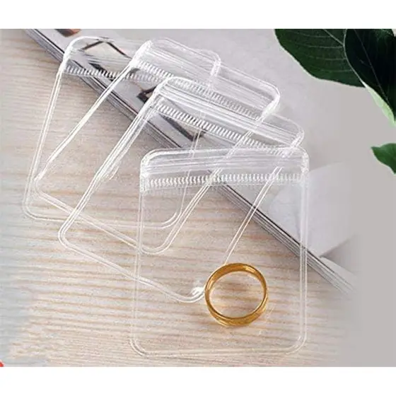 100 Sacos Transparentes de PVC com Fecho Automático para Joias