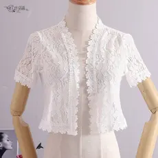 Novo Bolero Feminino de Verão Branco e Preto com Manga Curta, Véu de Noiva de Renda, Xales para Vestido de Festa Formal
