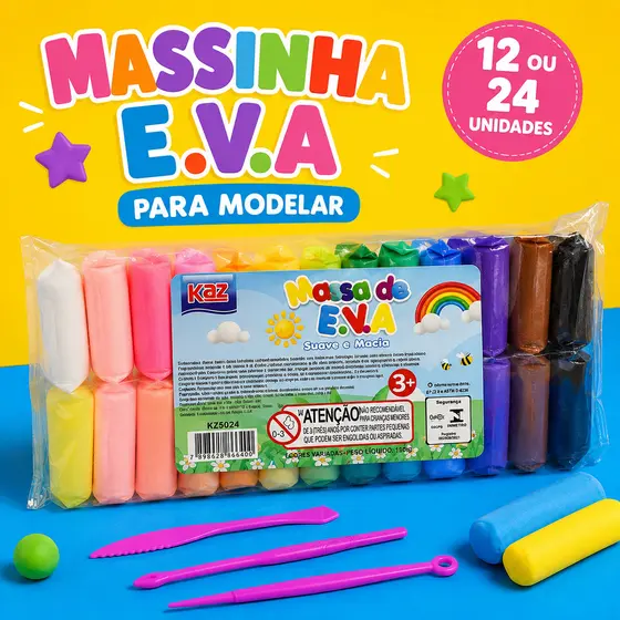 Kit Massinha EVA Para Modelar Infantil Colorida + Ferramentas
