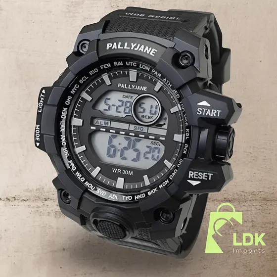 Rel贸gio Digital Masculino Pallyjane A Prova d'Agua Original Sport Com Luz Cronometro Alarme Calend谩rio Esportivo