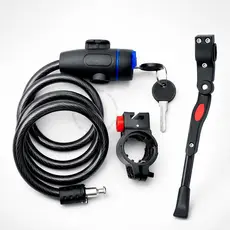 Trava Cabo De Aço Cadeado Corrente Bike Anti-Roubo Moto Espiral + Descanso Pezinho Lateral Bicicleta