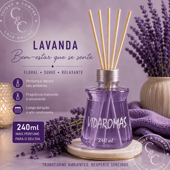 Difusor de aromas com varetas para ambientes 240 ml Vidaromas