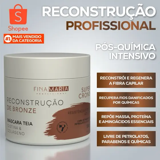 MEGA RECONSTRUÇÃO EFEITO TEIA BRONZE - TRATAMENTO PARA FIOS DANIFICADOS - FINA.MARIA PROFESSIONAL