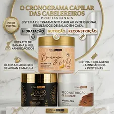 KIT CRONOGRAMA CAPILAR DAS CABELEREIRAS C/ 3 TRATAMENTOS PROFISSIONAIS 1.5KG | FINA MARIA PROFESSIONAL
