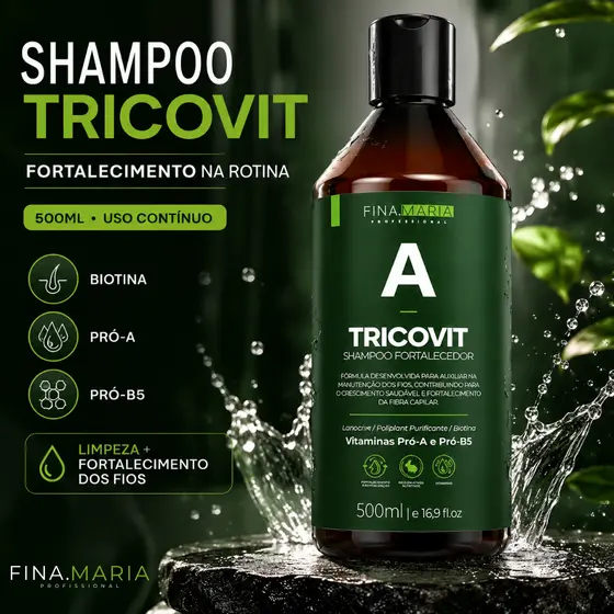 Shampoo Tricovit Fina Maria Professional 500ml Fortalecedor Crescimento Capilar Biotina Pró-A Pró-B5