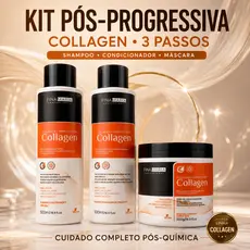 KIT PÓS PROGRESSIVA COLLAGEN 3 PASSOS PÓS QUIMICA | SHAMPOO, CONDICIONADOR E MASCARA | FINA MARIA