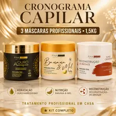 KIT 3 MASCARAS CRONOGRAMA CAPILAR PROFISSIONAL 1,5KG | HIDRATAÇÃO + NUTRIÇÃO + RECONSTRUÇÃO | FINA MARIA