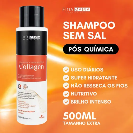 Shampoo Sem Sal Pós-Química Colágeno 500mL | Fina Maria