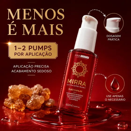 Óleo Mirra Capilar 60ml Brilho Intenso, Nutrição, Antifrizz e Finalização | Fina Maria Professional