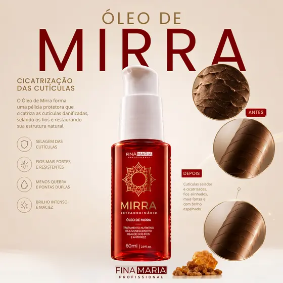 ÓLEO DE MIRRA MULTIFUNCIONAL | TRATAMENTO CAPILAR BRILHO, LUMINOSIDADE, ANTIFRIZZ, FINALIZAÇÃO E PROTEÇÃO | FINA MARIA
