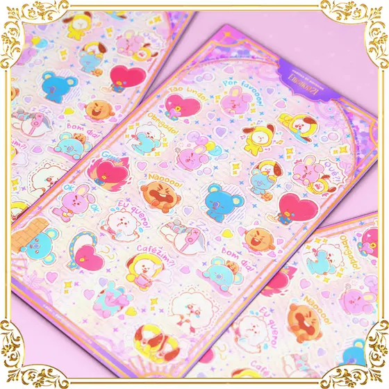 Cartela de Adesivos Holográfica Emotion21 – KPOP Fofo Idol Coreano Colecionável Decoração Toploader