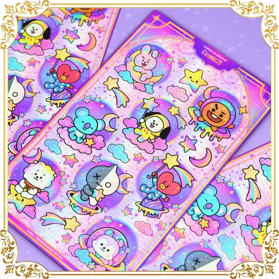 Cartela de Adesivos Holográfica Cosmic21 – KPOP Fofo Idol Coreano Colecionável Decoração Toploader