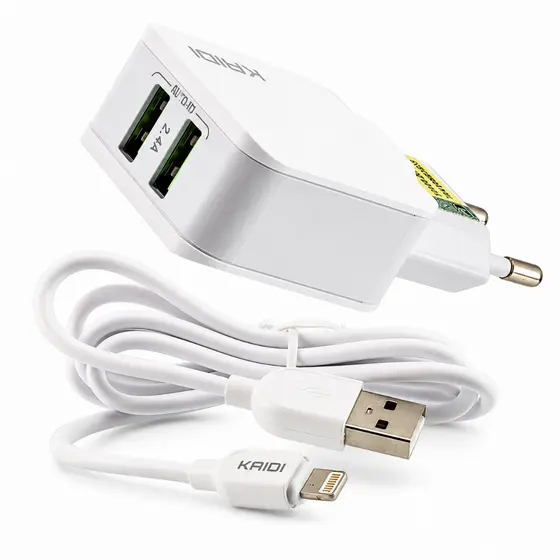 Carregador Iphone 2.4A Duplo USB Turbo Lightning IOS Celular 1 Metro Rápido  - KD-301A- KAIDI