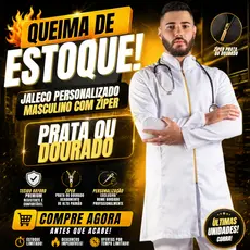 Jaleco Personalizado Masculino Com Zíper PRATA OU DOURADO Em Oxford