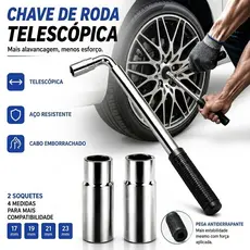 Chave de Roda L Telescópica 17-23mm - Soquete Duplo com Cabo Extensível Profissional