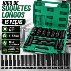 15/10 Peças Jogo de Soquetes de Impacto Longo 1/2  8 A 32mm – Pronta Entrega