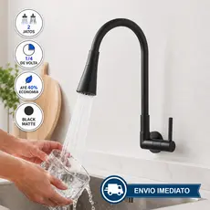 Torneira De Parede/Pia Flexível Para Cozinha Moderna 2 Jatos 1/4 de Volta Cor Preta Abs Silicone