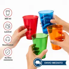 Copo Acrílico 300ml Lavável e Reutizável - Diversas Cores Para Festa e Eventos