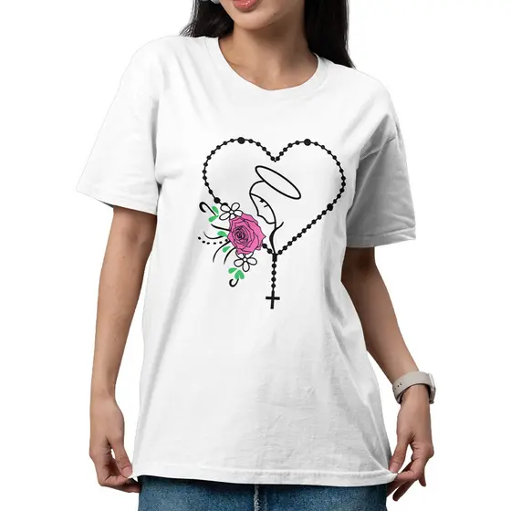 Camiseta Feminina Estampada Virgem Maria Camisa Religiosa