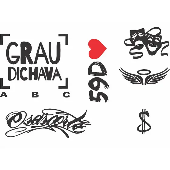Kit 06 Adesivos GRAU DICHAVA, 59D, CHORA AGORA RIR DEPOIS, CIFRÃO, ANJO Moto, OSASCORTE