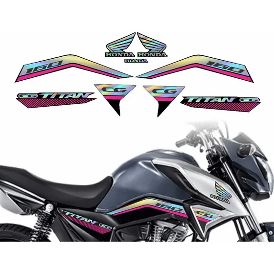 Kit Adesivos Holografico Titan 160 2022 2023 DIVERSAS CORES rosa, azul, vermelho, roxo
