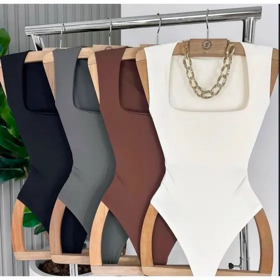 Body Collant  Feminino Regata Blusa Decote Quadrado Com Forro  Estilo Blogueira